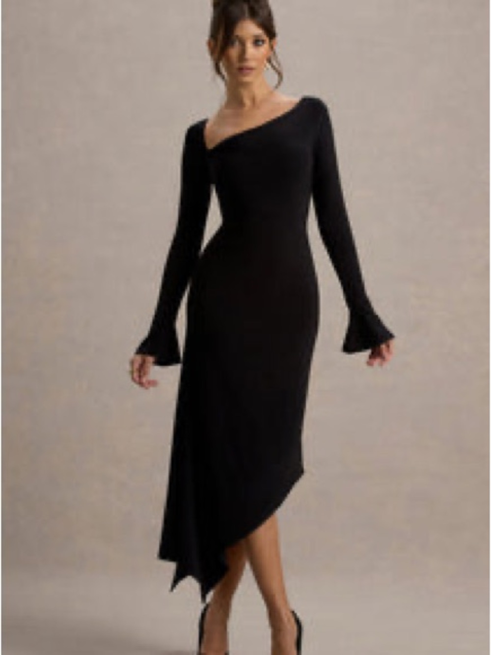 Club L London Black Asymmetric One-Shoulder Midi Dress
